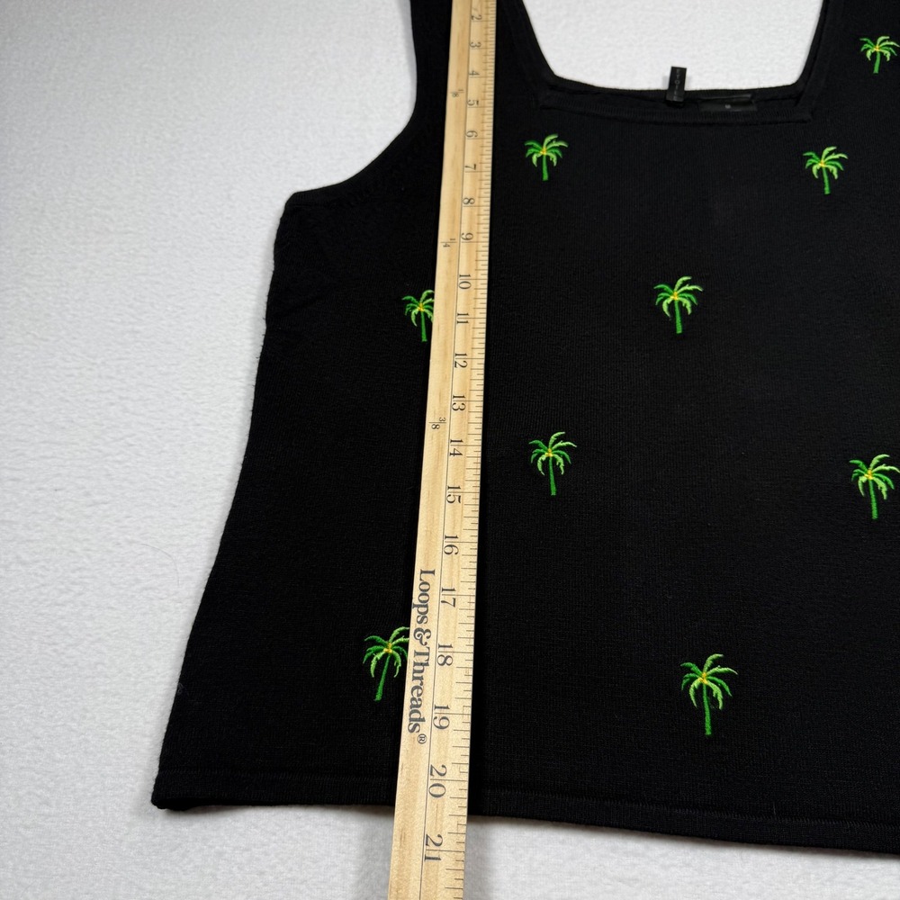 Etoile Womens Black Palm Tree Embroidered Knit Tank Top Square Neck Size M - Picture 6 of 6